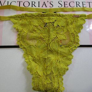 VICTORIA'S SECRET PINK Chenille Lace V-String Thong Panty S M L XL Gold Yellow